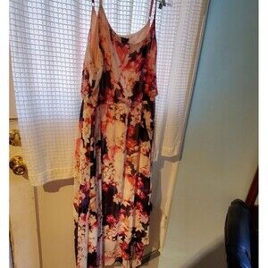 LANE BRYANT Sz 18/20. Pink Floral Dress. Long, Spaghetti Straps, Flowy, Feminine